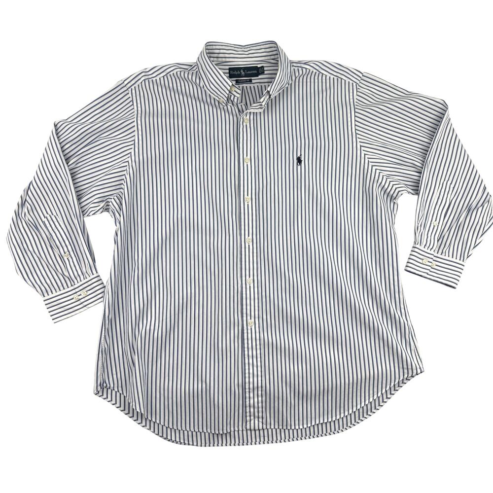 Ralph Lauren Classic Fit Striped Button Shirt 17.5 32/33 Cotton Preppy Business